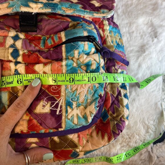 Handmade Quilted Aztec Pattern Backpack & Pouch Set In Multicolor Fabric - Picture 8 of 11